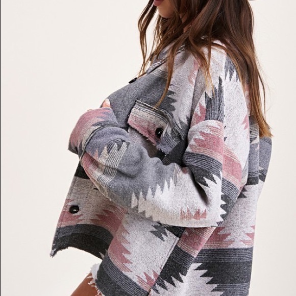 SALE!! 🎉New!! Trending La Miel Geometric Print Boxy Cropped Raw Hem Jacket - Picture 4 of 5